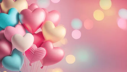 Muurstickers Walentynkowe tło z różowymi balonami w kształcie serc i miejscem na tekst © Monika