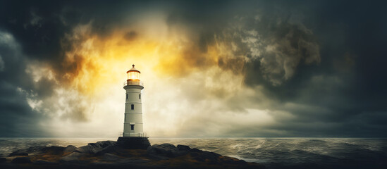 Guiding light. Lighthouse on the sea.  - obrazy, fototapety, plakaty