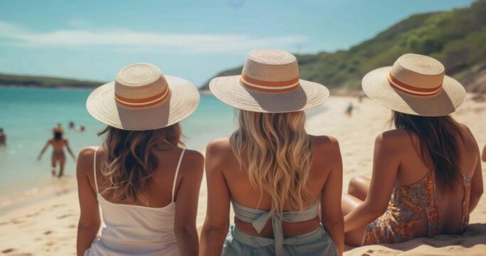 Filles a la plage avec le soleil