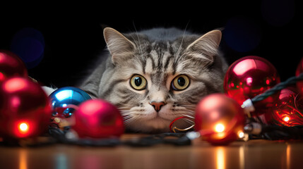 Cat with Colorful Ornaments 