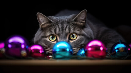 Cat with Colorful Ornaments 