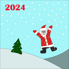 Merry Christmas and happy new year greeting card with cute Santa Claus.