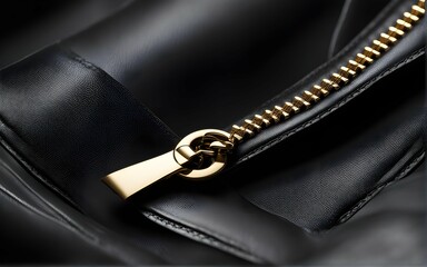 Abstract close-up of a zipper on a chic leather jacket, creating a dynamic composition.
