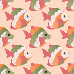 Abstract coral reef fish endless ornament illustration. Saltwater fauna pattern. Baby fashion