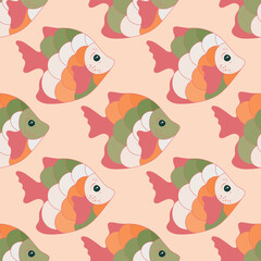 Abstract coral reef fish endless ornament illustration. Saltwater fauna pattern. Baby fashion