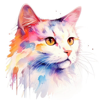 Watercolor cat, png, print, Athlete cat, vivid image, watercolour style on white background