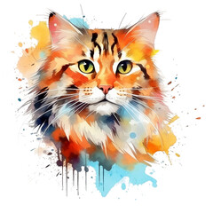 Watercolor cat, png, print, Arbiter cat, vivid image, watercolour style on white background