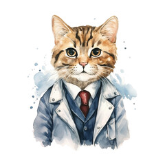 Watercolor cat, png, Doctor cat, vivid image, watercolour style on white background