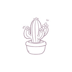 Hand Drawn illustration of cactus in a pot icon. Doodle Vector Sketch Illustration