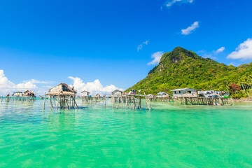 Beautiful landscapes view borneo sea gypsy water village in Bodgaya Island, Semporna Sabah, Malaysia.