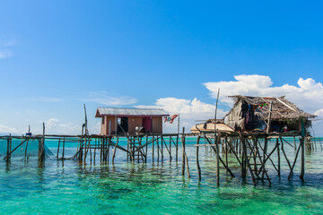 Beautiful landscapes view borneo sea gypsy water village in Bodgaya Island, Semporna Sabah, Malaysia.