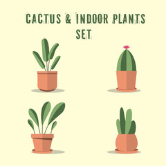 Cute indoor plant icons Set Vector