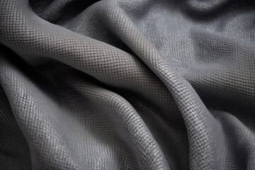 Open weave tweed fabric, in the style of gray, crumpled, luxurious drapery