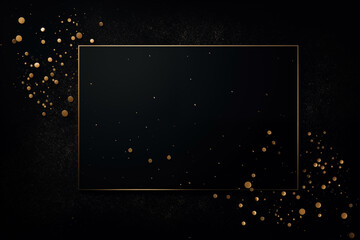 Minimal elegant blank black card mockup for birthday, anniversary, Valentines Day. Birthday background with copyspace for text. Gold and black.