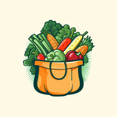 Simple vegetables in bag logo art Generative AI 