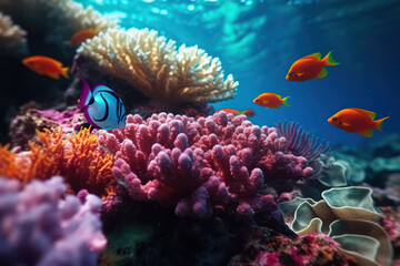 Fototapeta na wymiar Coral Serenity, Close-Up View of an Underwater Coral Reef, Capturing the Peaceful Beauty Beneath.