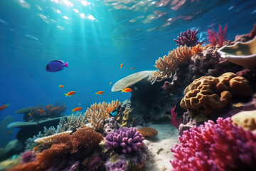 Fototapeta na wymiar Coral Serenity, Close-Up View of an Underwater Coral Reef, Capturing the Peaceful Beauty Beneath.