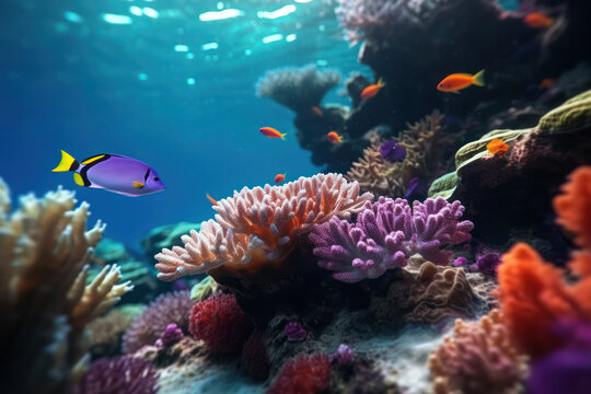 Coral Serenity, Close-Up View of an Underwater Coral Reef, Capturing the Peaceful Beauty Beneath.
