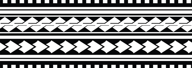 Polynesian maori forearm band. Tribal design border pattern.Tattoo  t-shirt maori bracelet. Fabric seamless isolated hawaiian pattern on transparent background.