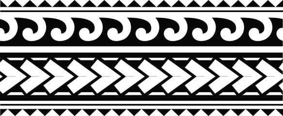Polynesian vector geometric tribal tattoo  band. Tribal  tattoo border fore arm design. Tattoo eps forearm samoan bracelet. Fabric seamless isolated hawaiian pattern on transparent background. - obrazy, fototapety, plakaty