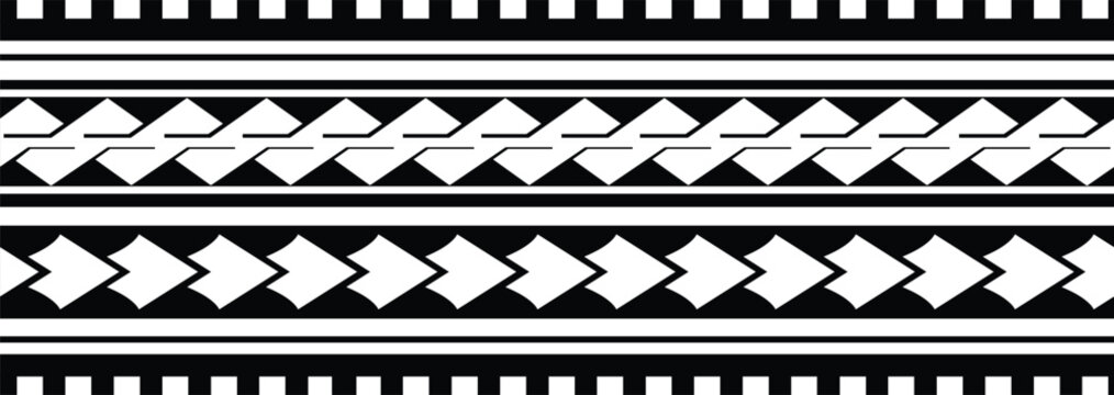 Fototapeta Polynesian maori forearm band. Tribal design border pattern.Tattoo  t-shirt maori bracelet. Fabric seamless isolated hawaiian pattern on transparent background.