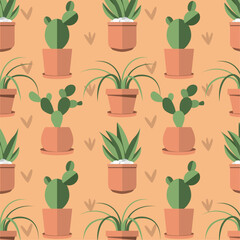 Indoor plant icons Pattern background Vector