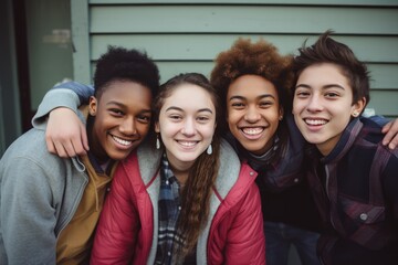 Fototapeta premium Diverse Teenagers Display Friendship Beyond Cultural Boundaries