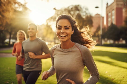 The Joy Of Jogging With Friends In A Vibrant City Park