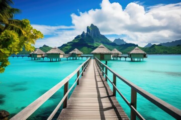Tranquil Bora Bora Lagoon And Stunning Overwater Bungalows In The