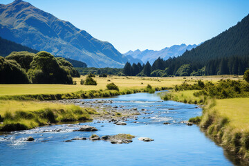 Fototapeta premium landscape with river and mountains. Generative Ai