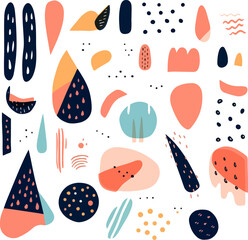 Abstract riso print effect shapes and dots set on white background