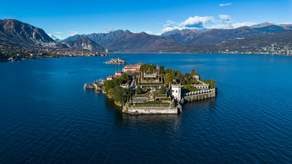 Aerial view of the Borromee islands on Lake Maggiore - obrazy, fototapety, plakaty