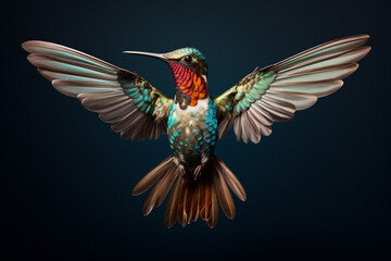 Obraz premium Humming bird, small bright and colorfull bird in flight.