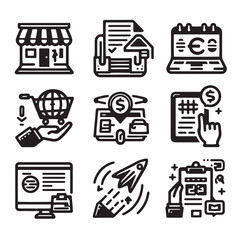 E-commerce Icons Set: Elegant and Professional Symbols for a Seamless Online Shopping Journey. Minimallest E-commerce logo black outlined.
