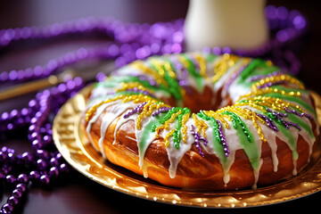 King cake is a traditional Mardi Gras dessert - obrazy, fototapety, plakaty