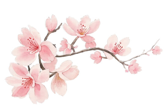 Sakura tree isolated watercolor illustration with alpha channel.