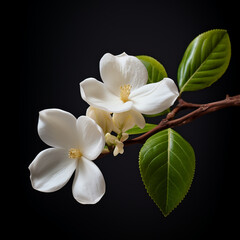 magnolia sprig with blooming flowers on a black background
