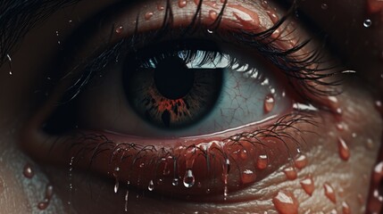 illustration that describes the eyes of a person who has just received heartbreaking news, his gaze full of tears generative ai - obrazy, fototapety, plakaty