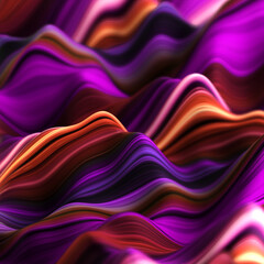 Abstract, fluid and colorful 3D background texture with lines. Modern and contemporary feel. Reflective with shades of purple, pink, black and orange.