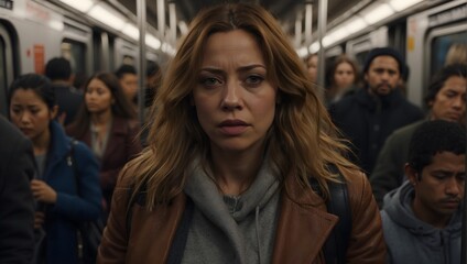 sad woman in the subway