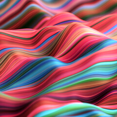 Abstract, fluid and colorful 3D background texture with lines. Modern and contemporary feel. Reflective with shades of red, pink and blue
