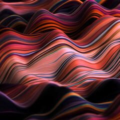 Abstract, fluid and colorful 3D background texture with lines. Modern and contemporary feel. Reflective with shades of orange, red and black.