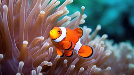 Fototapeta na wymiar illustration of a clownfish next to a reef generative ai
