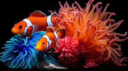 illustration of a clownfish next to a reef generative ai
