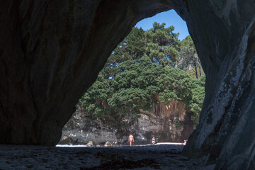 The cave at Cathedral Cove in New Zealand. 
