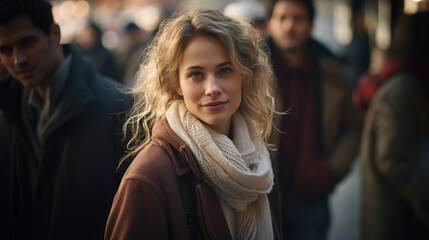  A man is looking at a beautiful woman.