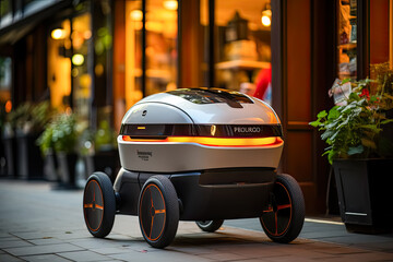 Tech delivery, Robot autonomously navigating the streets, a modern marvel capturing the future of...