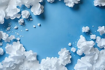 blue paper clouds on a blue background Generative AI