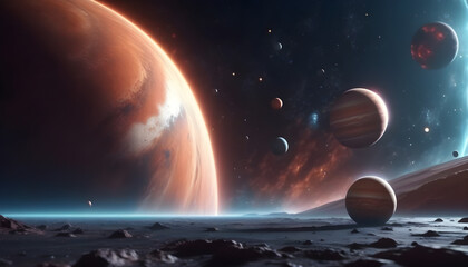 Planets in deep space. Science fiction wallpaper. Beauty of deep space. Generative AI