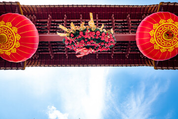Chinese lanterns and ornaments in Chinatown Melbourne, an ethnic enclave with laneways, alleys and...